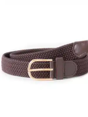 Strikkbelte brunt med gull beltehempe